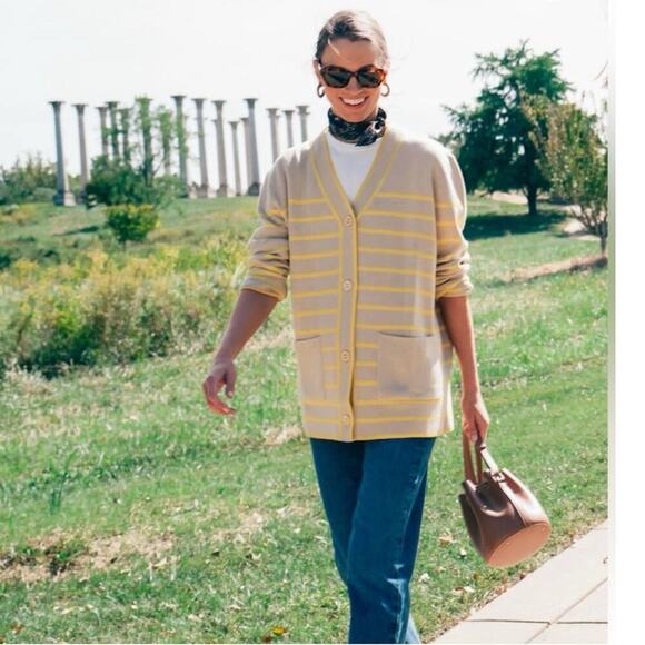Tuckernuck Chai Striped Lauren Cardigan Oversized Button Front Pockets Size XXL - Picture 5 of 13
